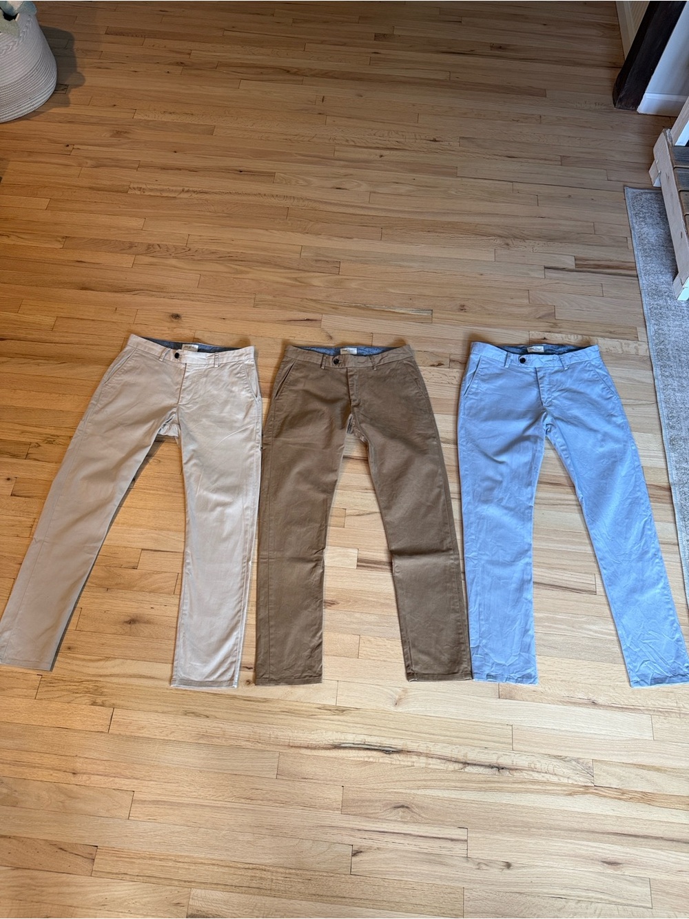 John Henric Men’s Slim Chino Pants in Beige, Brown & Light Blue (Sz. 31/30)